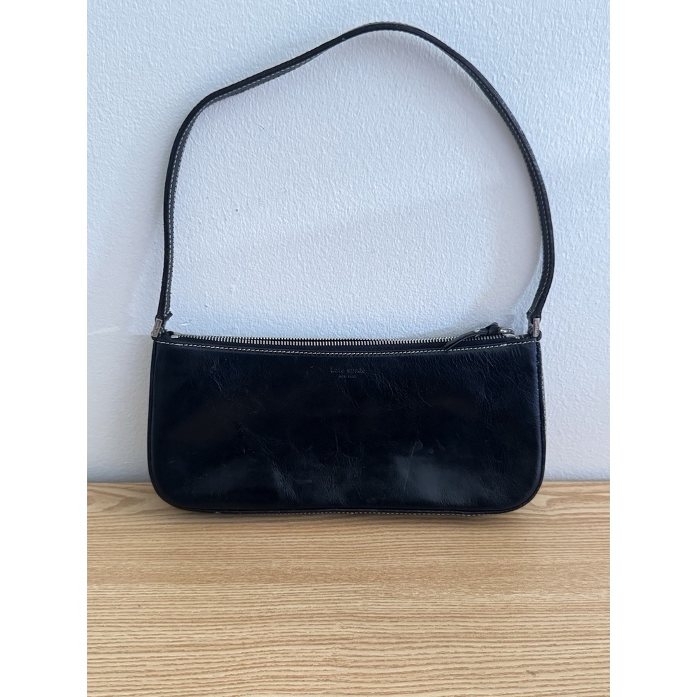 1990s Kate Spade New York Black‎  Leather Baguette Made in Italy - Picture 2 of 10